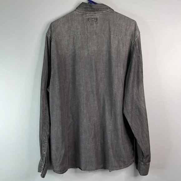 THIRD & ARMY Los Angeles Mens Grey Chambray Pearl Snap Shirt Denim Look Size XL - Picture 9 of 13